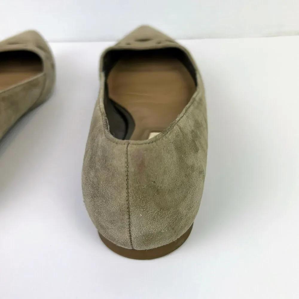 Audrey Brooke Marte Pointed Toe Ballet Flats Taupe Tan Suede Cutouts Shoes 8.5